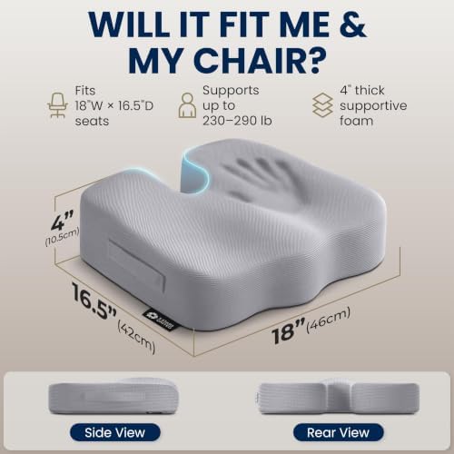 5 STARS UNITED Seat Cushion - Memory Foam Chair Cushion for Tailbone Pain Relief - Ergonomic Support for Coccyx, Sciatica & Butt - Office, Desk & Gaming Chair, Car Seat, Wheelchair, Airplane, L Gray - Image 5