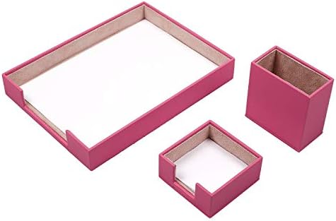 MOOGCO Leather Document Tray - Pen Holder - Note Paper Holder -3 Accessories-Desk Organizer - Office Desk Accessories - Desktop Storage - 3 PCS (PINK) by MOOGLLC