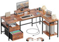 Furologee 50 Inch L Shaped Computer Desk with Power Outlet, Rustic Brown by Furologee