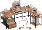 Furologee 50 Inch L Shaped Computer Desk with Power Outlet, Rustic Brown by Furologee