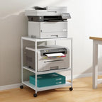 White Printer Stand, 20” Large Printer Table for Home Office, 3 Tier Rolling Printer Cart with Storage, for Shredder Scanner Fax - Image 4