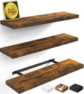 BAYKA Rustic Brown Floating Shelves 35.4in, Set of 3, Wall Mount Wood Shelf by Bayka