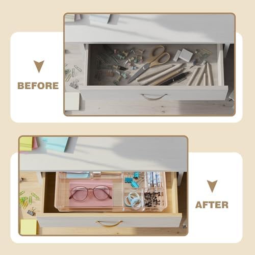 Briwooody 3 Pcs Clear Acrylic Desk Drawer Organizer 13.7 x 8.7 x 2 Inch Drawer Organizer Trays with 8 Compartments Desk Accessories for Office Makeup Silverware Bathroom - Image 4