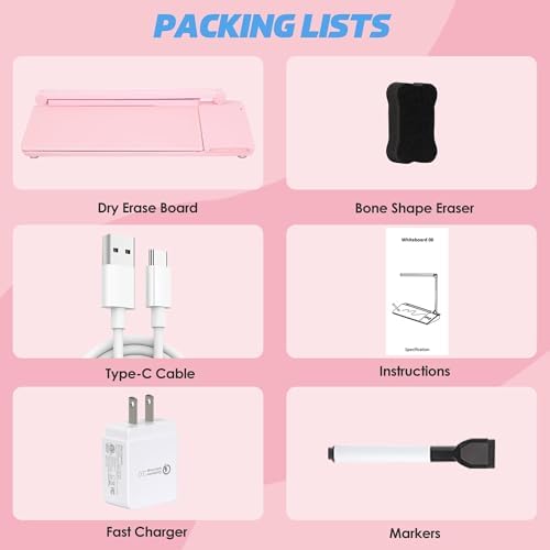 SHANTRA 16'' x 7'' Desktop Whiteboard with Fast Charger Station & Adjustable LED Lamp, Pink Desk Dry Erase Board with Organizer, Computer Pad & Keyboard Stand for Home, School, Office Desk Accessories - Image 6