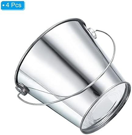 PATIKIL 4.7 Inch Colored Metal Buckets, 4 Pack Pencil Holder Buckets Round Metal Planter Pails Container with Handles for Classroom Crafts, Bright Silver - Image 4