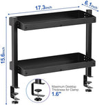 17 inch Adjustable 2-Tier Clamp On Desk Shelf with Hooks - Image 2