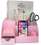 My Space Organizers Pink Desk Organizer Office, Acrylic, with Drawer, 9 Compartments, Supplies and Cool Desk Accessories Organizer, Desktop Pen Holder (Pink) - Image 2