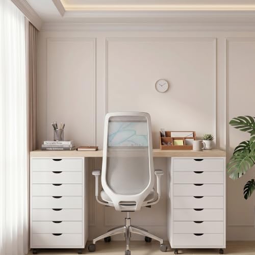 7 Drawer Mobile File Cabinet with Wheels, Office Storage Drawers, White - Image 2
