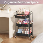 KINGRACK 3 Tier Metal Rolling Cart with Drawer, Black Utility Storage Cart - Image 6