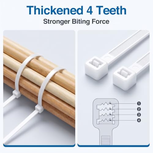 50 Pcs 60 Inch Extra Large Zip Ties Heavy Duty Outdoor, 176 Lbs Tensile Strength Plastic Cable Ties with Self Locking, UV Resistant White - Image 3