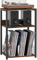 LELELINKY Large Brown Record Player Stand, 3 Tier 18" Wide Big End Table with Vinyl Storage Up to 130 Albums, Industrial Turntable Printer Tables, Modern Side Tables for Living Room, Bedroom, Office by LELELINKY