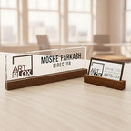 Artblox Personalized Office Desk Name Plate and Business Card Holder | Clear Acrylic Glass with Teak Wood Stand | Business Logo Customized with Your Name and Credentials Office Desk Décor - Image 2