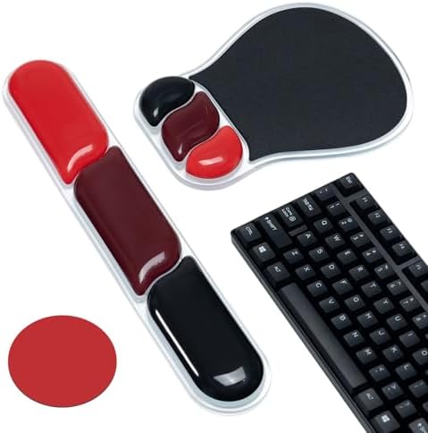 Ospelelf Mouse Pad with Wrist Rest Set Gel Ergonomic Keyboard Wrist Support Anti-Slip Rubber Bottom Office Women Desk Accessories for Computer, Laptop and Gaming, Black and Red by OspelelfOfficeSupplies