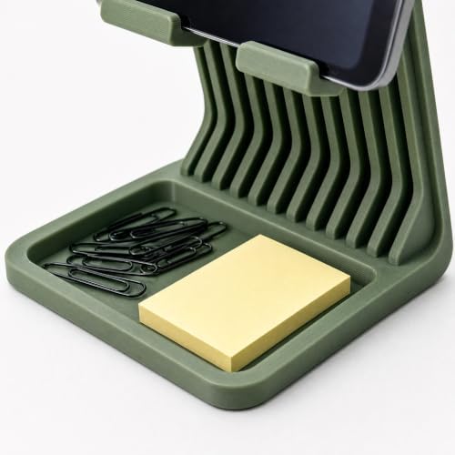 Premium Tablet & Phone Stand with Desk Organizer Tray - Ergonomic Desktop Device Holder for iPad, iPhone, Android - Modern Home Office Accessory & Sticky Note Holder (Green) - Image 4