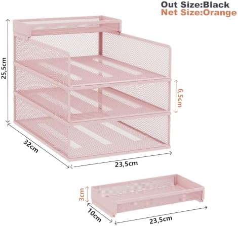 Natwind 3-Tier Stackable Metal Mesh Letter Paper Tray Organizer,Pink - Image 2