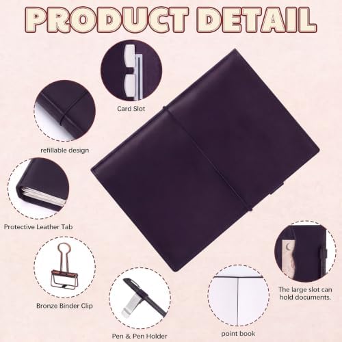 Eaasty Leather A5 Travelers Journal Notebook Cover, Dark Purple - Image 3