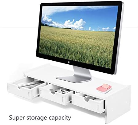 valen Monitor Stand Riser, Computer Laptop Riser Shelf with 3 Organizer Drawers (White, 19.5" L x 7.5" W x 4.7" H) (White) - Image 3