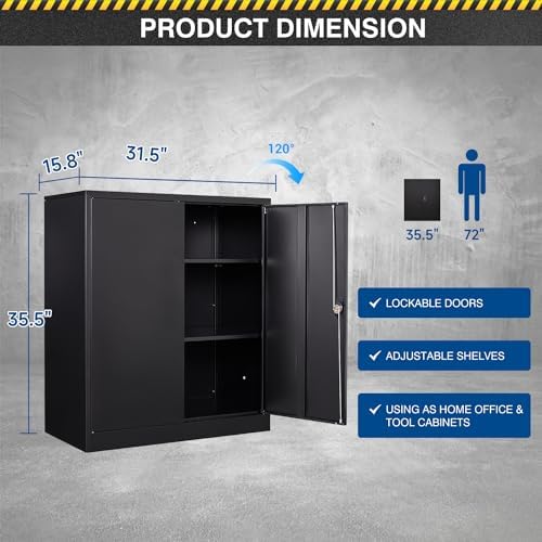 Fesbos Metal Storage Cabinet-36” Tall Steel File Cabinets with Lockable Doors and Adjustable Shelves-Black Steel Storage Cabinet for Home Office, School, Garage - Image 3