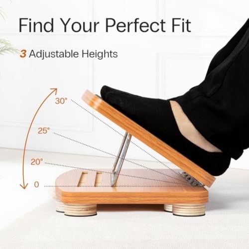 StrongTek Wooden Desk Foot Rest, Adjustable 3 Heights, Non-Slip, Under Desk - Image 5