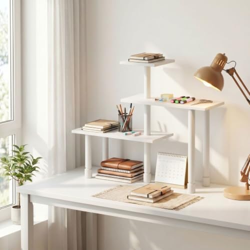 Furinno Turn-N-Tube Desk Organizers and Accessories, 3-Tier Desktop Organizer, Adjustable Desk Shelf, for Home Office, Study Room, Dorm Room, Organizers and Storage, White - Image 5