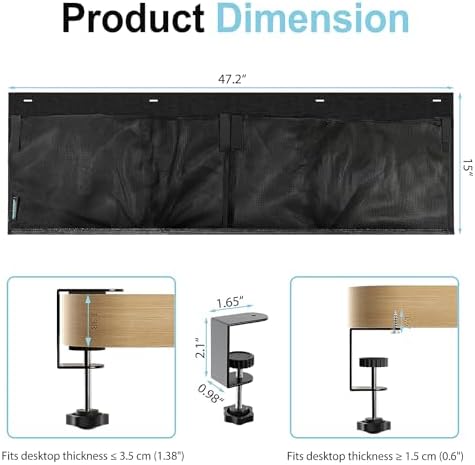 No Drill Under Desk Cable Management Privacy Panel,47.2" Felt Modesty Panel - Image 7