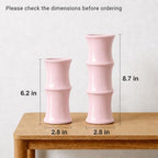 Blush Pink Ceramic Bamboo-Inspired Flower Vase Set of 2, Modern Home Décor - Image 2