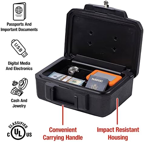 SentrySafe Fireproof Money Safe with Key Lock, Black Lock Box with Portable Carrying Handle for Travel, Exterior: 14.3 in. W x 11.2 in. D x 6.1 in H, 1200 - Image 3