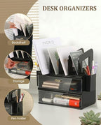 LALOBLUE Acrylic Desk Organizer with Drawer and Vertical File Holder, Desk Organizers and Accessories, Multi-Functional Office Supplies Organizer for Home or Work Desk, Black - Image 4