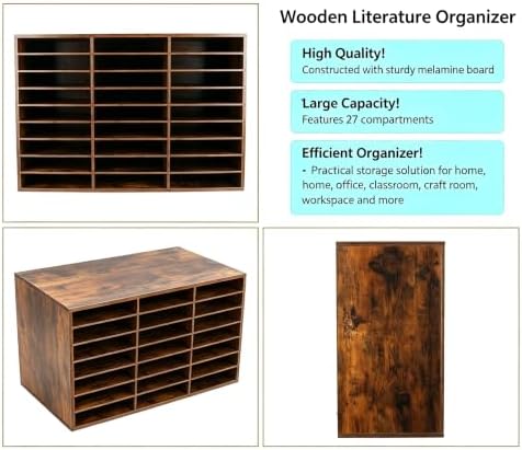 PAG-Mass Wood Literature Organizer Mail Sorter Student Mailbox for Classroom Desktop Bill Paper Holder for Office Home School, 27 Compartments, Antique Brown - Image 5
