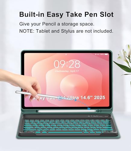 for Samsung Galaxy Tab S11 Ultra 14.6 Inch 2025 Backlit Keyboard Case, Galaxy Tablet S11 Ultra Case Keypad with S Pen Holder, 7-Color Backlight Keyboard for Samsung Tab 14.6'' SM-X930/X936B, Green - Image 6