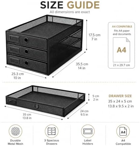 EXERZ Paper Sorter 3 Tier Drawers A4 / Multifunctional Desk Organiser/Letter Tray - Documents, Magazines, Notebooks and Letters - Image 2