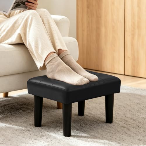 CAROLMADE Footstool Ottoman with Legs, PVC Small Foot Rest Under Desk, Ottoman with Storage for Living Room, Bedroom, Entryway Black - Image 3