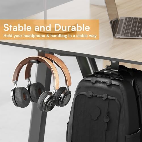 Headphone Stand Hanger Stand Under Desk Hook 360° Rotation Ball Plunger Hanger Aluminum Stick-On Adhesive Dual Headsets Holder Mount PC Earphone Stand - Image 6