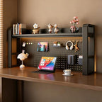 Desk Shelf - Includes a Pegboard and a Free 31-Piece Storage Accessory Set, Desk Hutch, Adjustable Hutch for Home Office Dorm (2-Tier Black Frame + Black Board 53.2×9.8×26") by Unknown