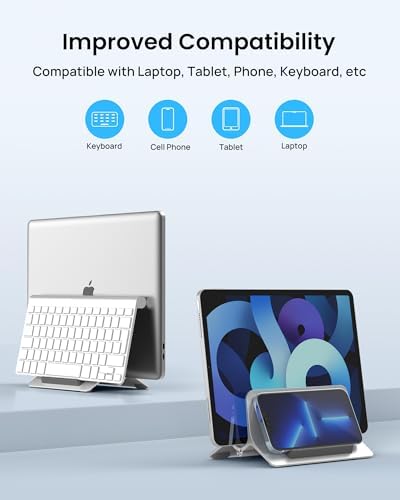 SODI Vertical Laptop Stand for Desk, Gravity Auto Lock Vertical MacBook Stand, Aluminum Laptop Vertical Dock Stand Holder Compatible with MacBook Pro, MacBook Air, Silver - Image 4