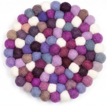 Wool Felt Ball Trivet Pot Mat, 7.8 Inch, Purple Mix, 2 Pack by Unknown