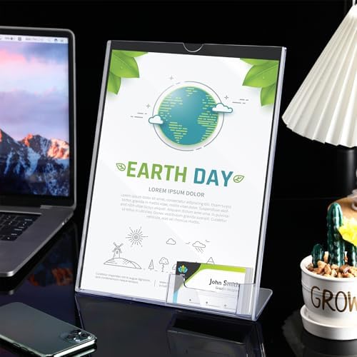 Geyee 12 Pcs 8.5 x 11 Acrylic Sign Holder with Business Card Holder - Image 6