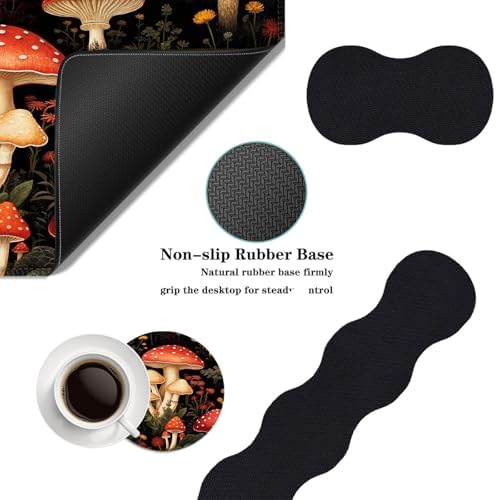 Mouse Pad,Large Desk Mat Set, 4in1 XL Mousepad + Keyboard Wrist Rest+Mouse Wrist Rest+Coaster with Ergonomic Desk Pad for Home Office Table Computer Cover -Mushrooms Woodland Botanical - Image 2