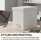 Bigso John Fiberboard Label Frame Desktop File Storage Box - Document Organizer for Important Paperwork - Durable Hanging File Box with a Lid & Metal Label Window - 7.36 x 13.38 x 10.51 in - White - Image 6