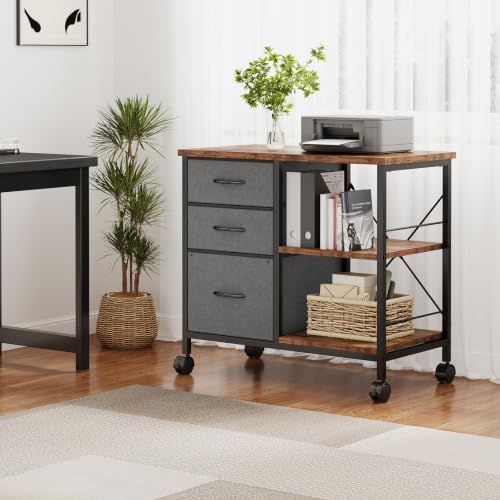 DUMOS 3 Drawer Mobile File Cabinet, Rolling Printer Stand with Storage - Image 2