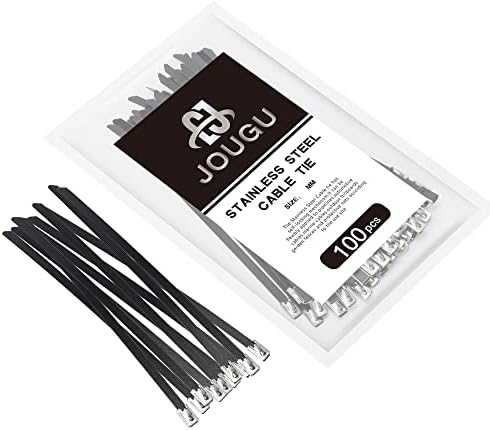 Metal Zip Ties Black 24 inch 304 Stainless Steel Epoxy Coated Locking Cable 220LB 600mm 100pcs Heavy Duty Exhaust Wrap Multi Purpose Binding for machinery, vehicles, farms, cables, pipes,Fence by JOUGU