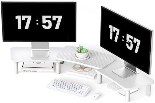 Dual Monitor Stand For Desk,Adjustable Height Long Wood Computer Riser by AFOOYO