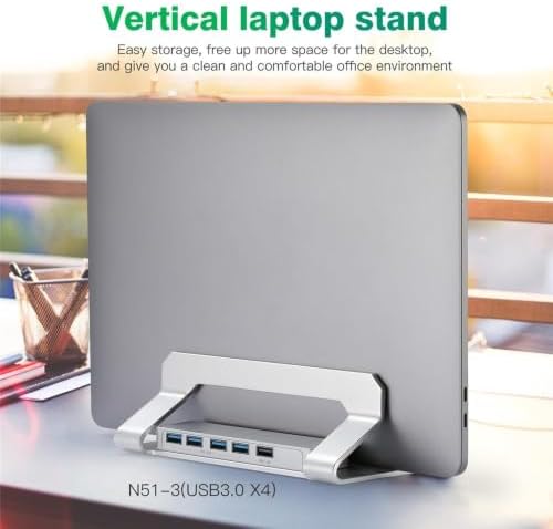 D051-3 Aluminum Alloy Desktop Organizer Vertical Laptop Stand with 4 USB Ports Hub - Image 6