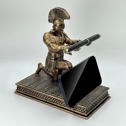 Roman Warrior Pen Holder knight Desktop Organizer and Accessories Resin Pen Holder as Gift with Short Swordfor Office and Home (Antique Bronze) - Image 4