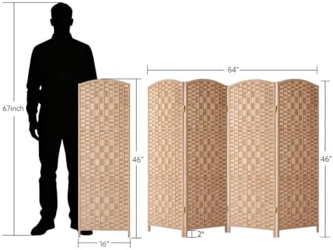 HALLYBEE Short Room Divider, Small Folding Privacy Screens,4 Panel Natural - Image 2