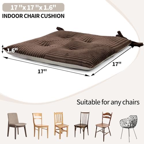 Office Stacking Chair Cushions 4 Pack, Corduroy High Density Foam Kitchen Seat Cushions with Ties, Square 17" x 17" Indoor Non-Slip Dining Chair Pads, Brown, 4pcs - Image 4