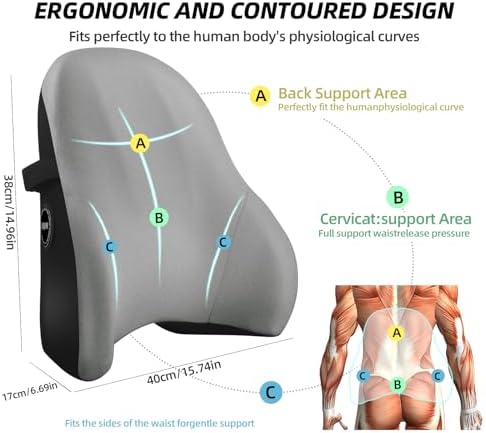 LIQUN Memory Foam Seat Waist Pillow, for Office Chair, Car, Game Chair Lower Back Pain Relief and Improve Posture Lumbar Support Pillow, (Grey) - Image 4