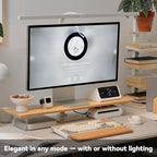 Bamboo Monitor Stand, Desk Shelf with Acrylic Legs and RGB Lights - Image 2