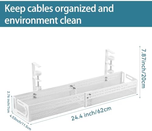 Under Desk Cable Management Tray, No Drill Mesh Cable Tray Cord Organizer - Image 2