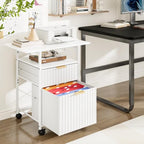 VINGLI 2 Drawer File Cabinet with 24'' Extended Desktop, Fluted Filing Cabinet Mobile Under Desk File Cabinet with Wheels, Fabric Drawers Printer Stand for Home Office, Fits Letter Size, White - Image 2